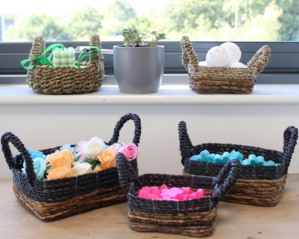 3 Piece Seagrass & Banana Leaf Square Baskets - Durable Eco-Friendly Set
