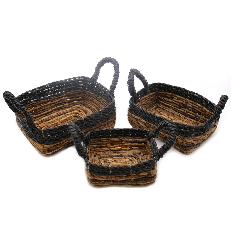 3 Square Raffia & Banana Leaf Baskets - Eco-Friendly Set by Unspecified Brand