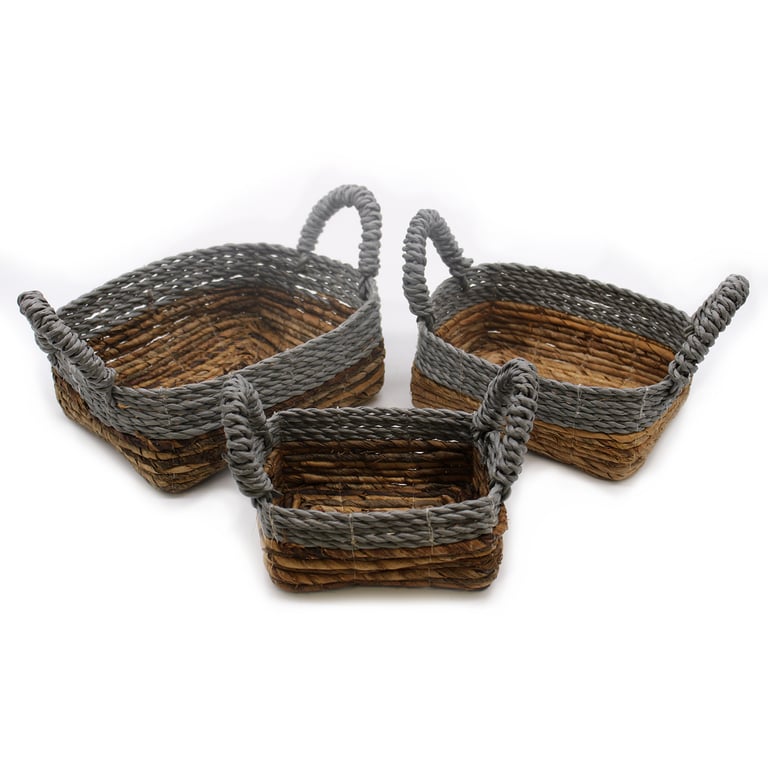 Raffia Square Basket Set (3 Pieces) - Banana Leaf & Abu-Abu Design