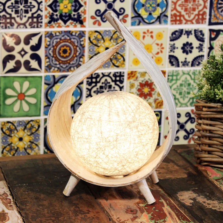 Whitewash Wrapover Natural Coconut Lamp - Eco-Friendly Lighting (NaturalCocoLamp)