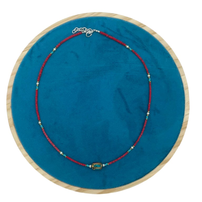 Nepalese Extra Fine Gem Necklace - Handcrafted Coral Tribal Bead Jewelry