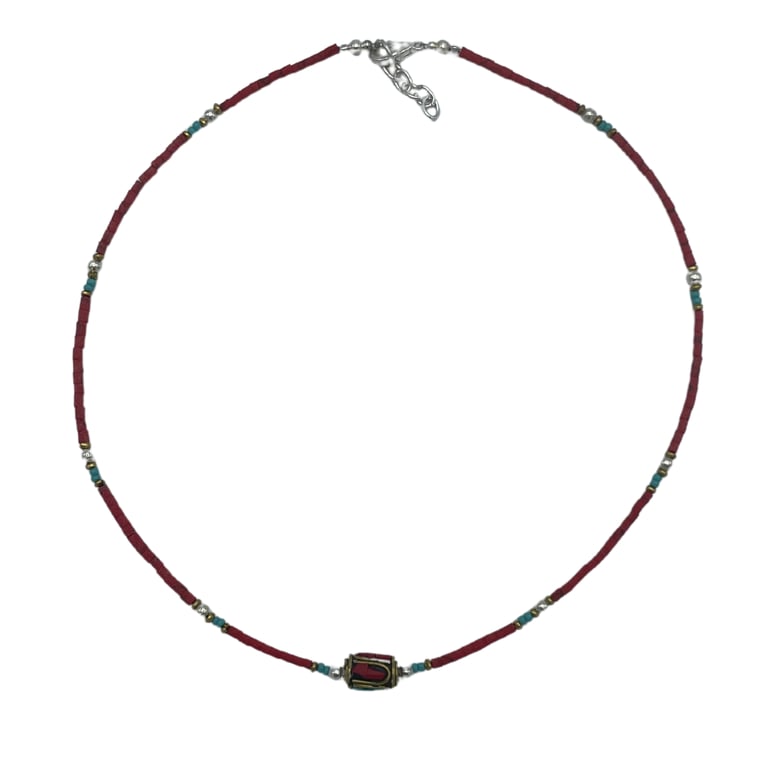 Nepalese Extra Fine Gem Necklace - Handcrafted Coral Tribal Bead Jewelry