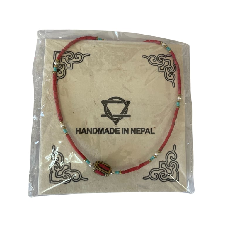 Nepalese Extra Fine Gem Necklace - Handcrafted Coral Tribal Bead Jewelry