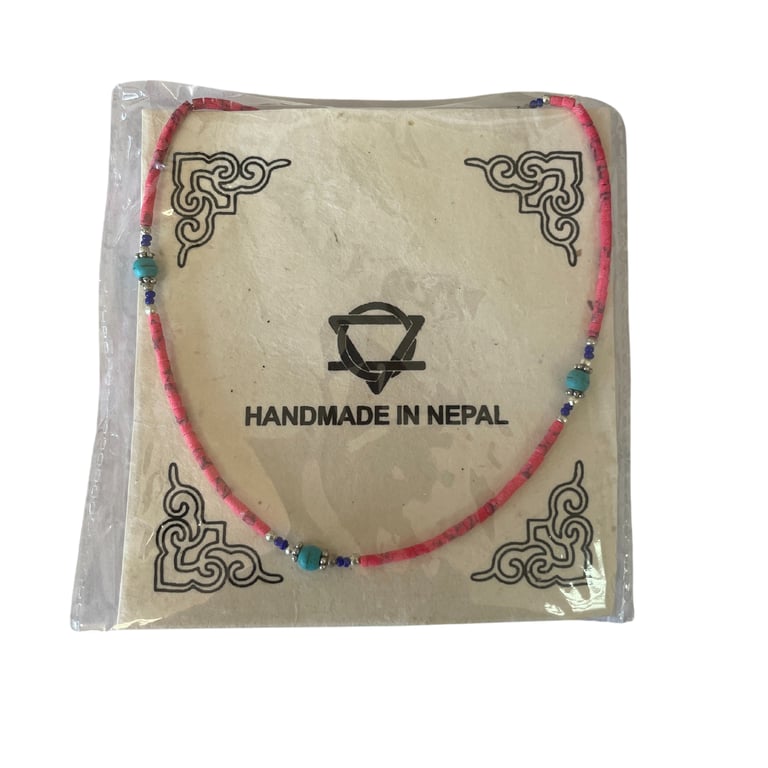 Nepalese Extra Fine Gem Necklace - Pink Coral & Turquoise Beads, Handmade Jewelry Gift