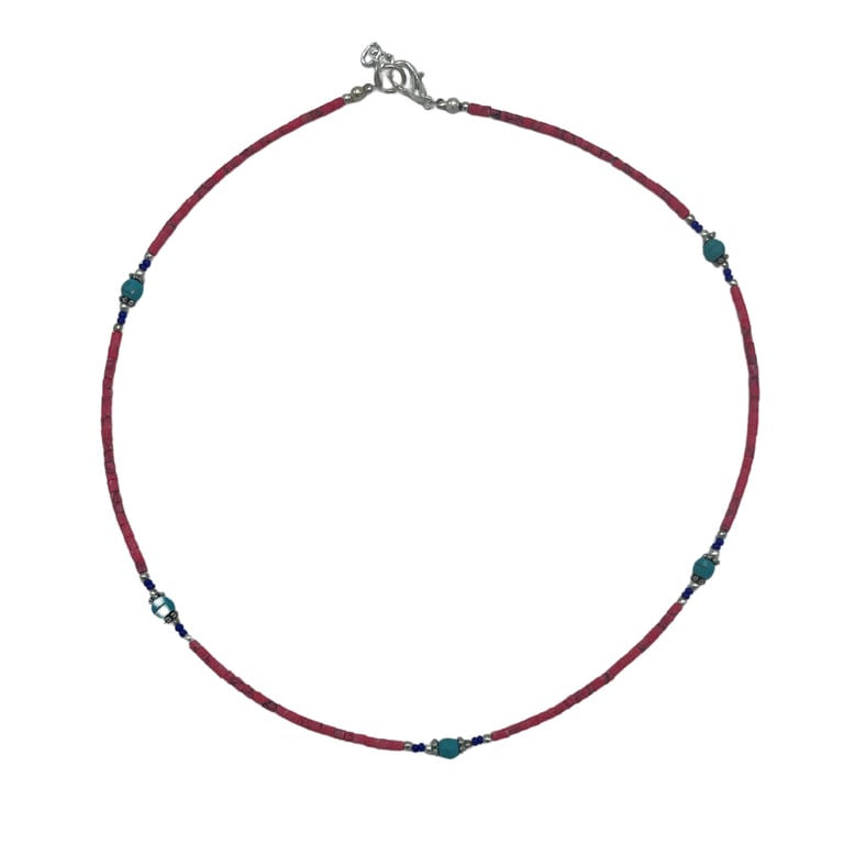 Nepalese Extra Fine Gem Necklace - Pink Coral & Turquoise Beads, Handmade Jewelry Gift