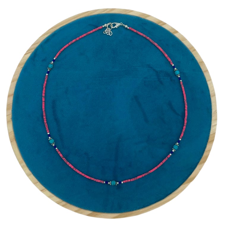 Nepalese Extra Fine Gem Necklace - Pink Coral & Turquoise Beads, Handmade Jewelry Gift