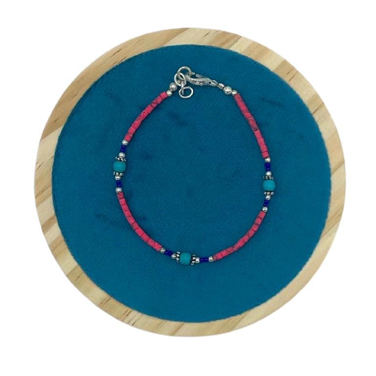Nepalese Extra Fine Gem Bracelet - Handmade Turquoise & Pink Coral Beads Jewelry