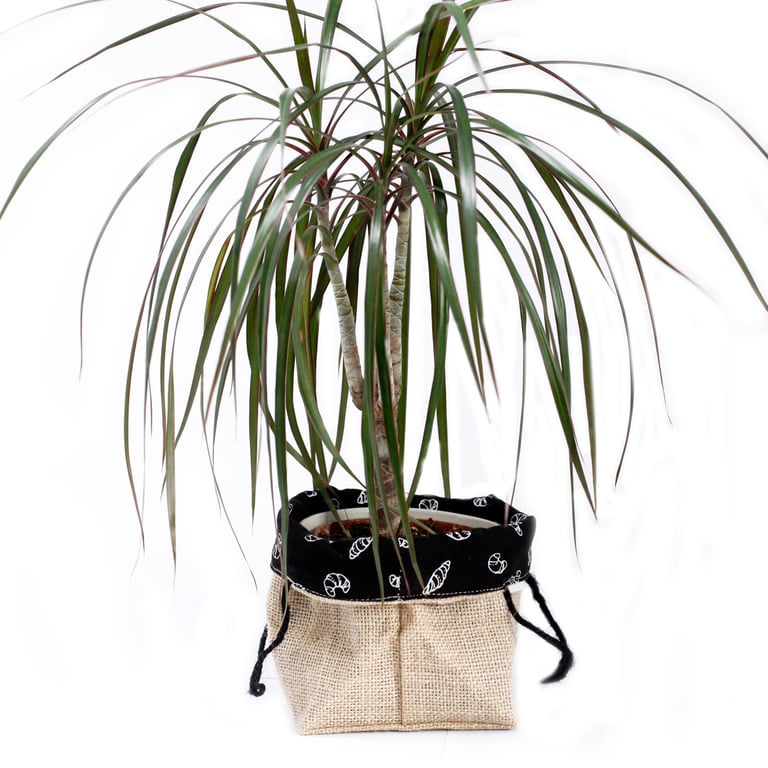 Natural Jute Cotton Gift Bag - Black Lined & Reusable Large Eco Friendly Bag
