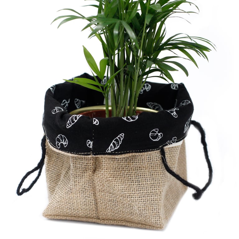 Natural Jute Cotton Gift Bag - Black Lined, Medium Size, Eco Friendly and Reusable