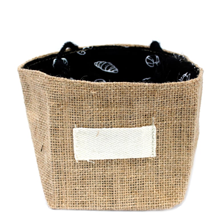 Natural Jute Cotton Gift Bag - Black Lined, Medium Size, Eco Friendly and Reusable