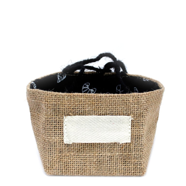 Natural Jute Cotton Gift Bag - Black Lining, Eco-Friendly Reusable Small Tote Bag