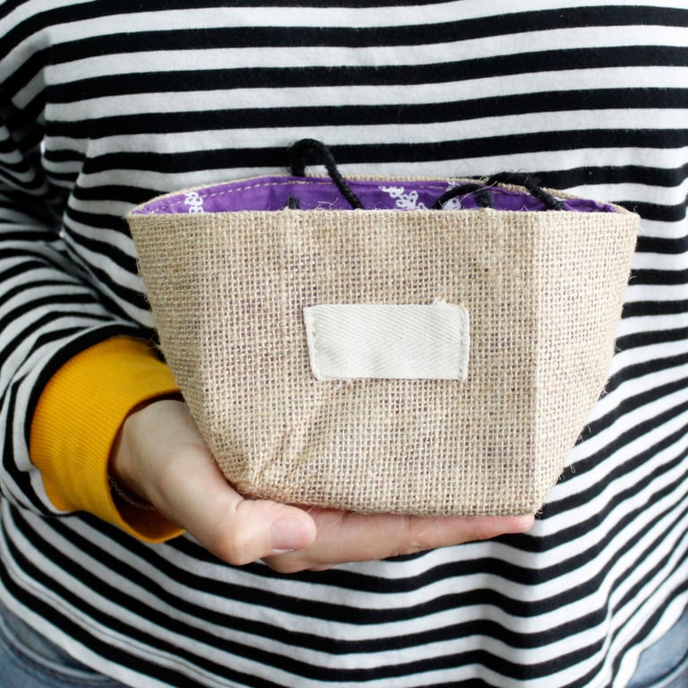 Natural Jute Cotton Gift Bag with Lavender Lining - Reusable & Eco Friendly Medium Size