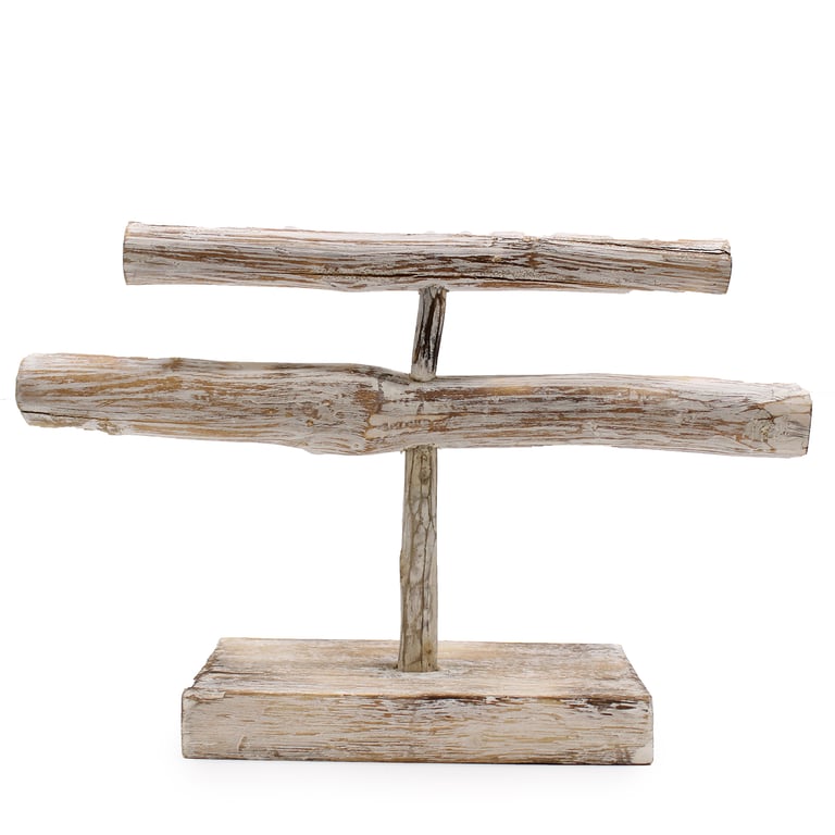 Double Branch Whitewash Jewelry Display Stand - Multi-Branched Organizer and Decorative Holder