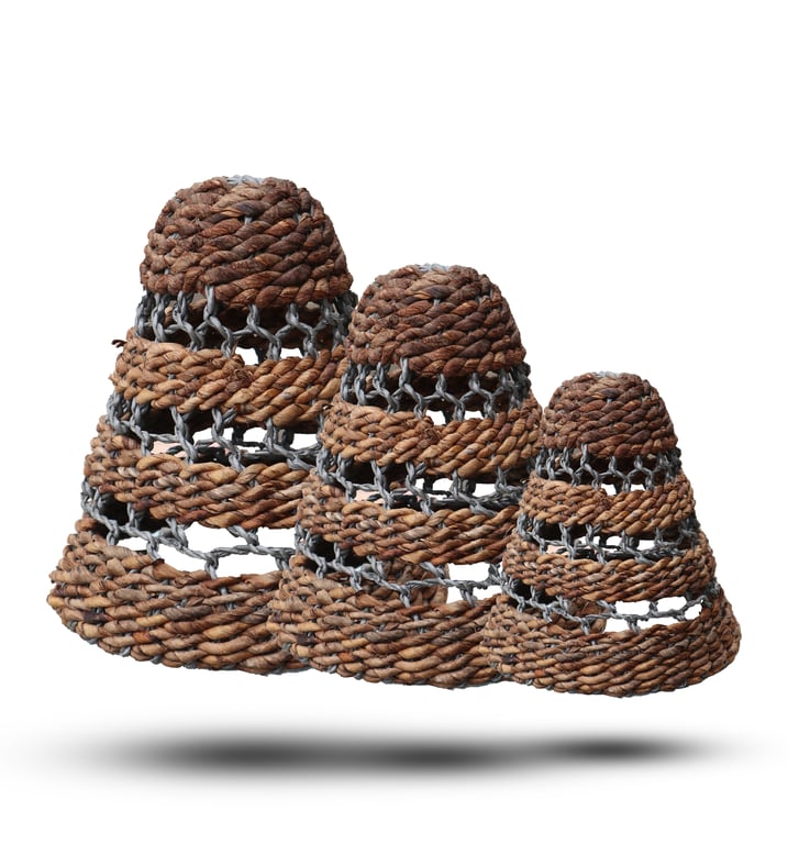 3-Piece Raffia & Banana Leaf Lamp Shades - Natural Decor by Unbranded