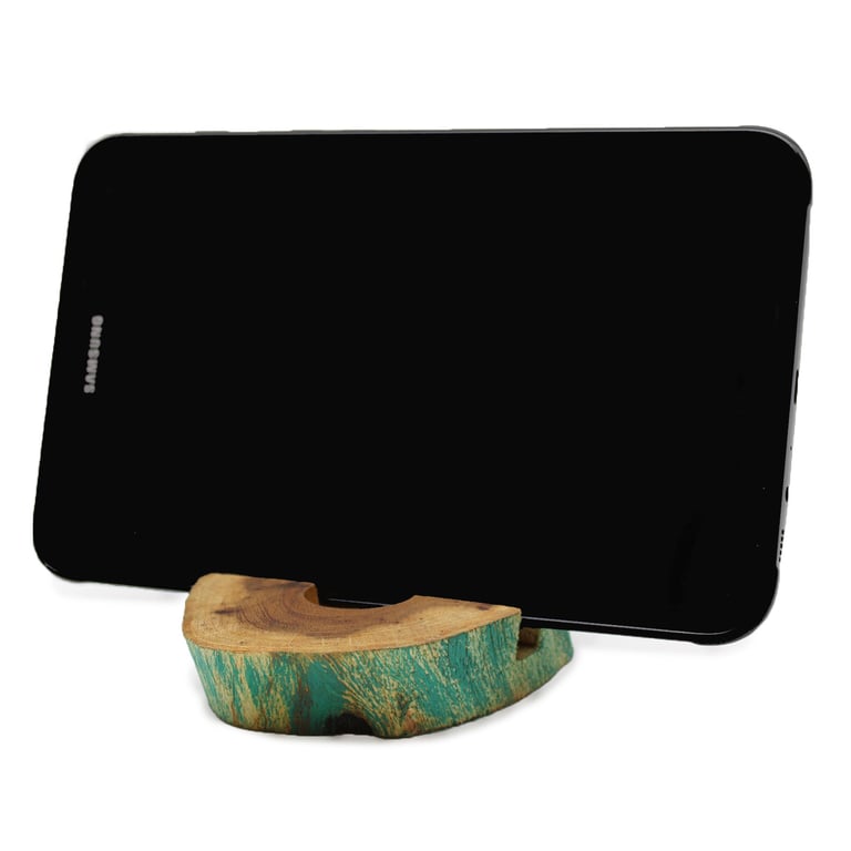 Large Gamal Wood Phone Holder - Green Washed Wooden Decor for Home Office or Living Room