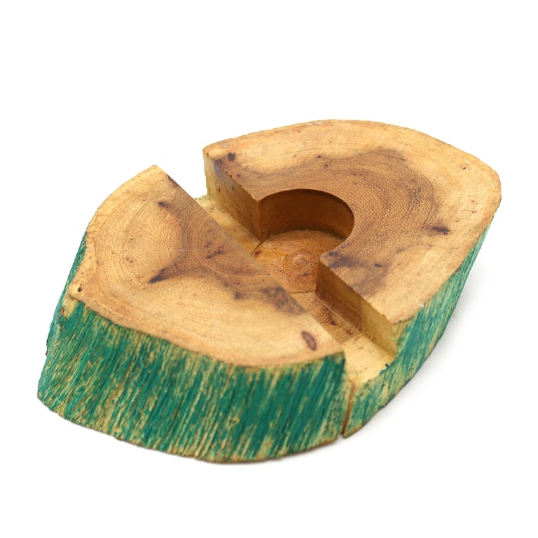 Large Gamal Wood Phone Holder - Green Washed Wooden Decor for Home Office or Living Room