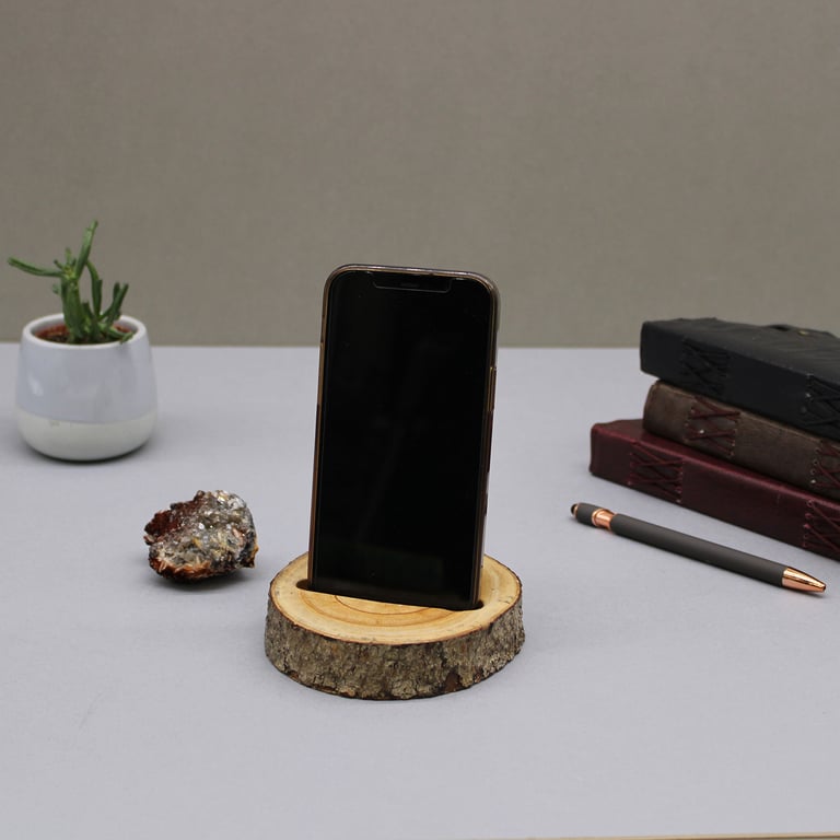 Natural Small Log Phone Holder - Wooden Slot Mount