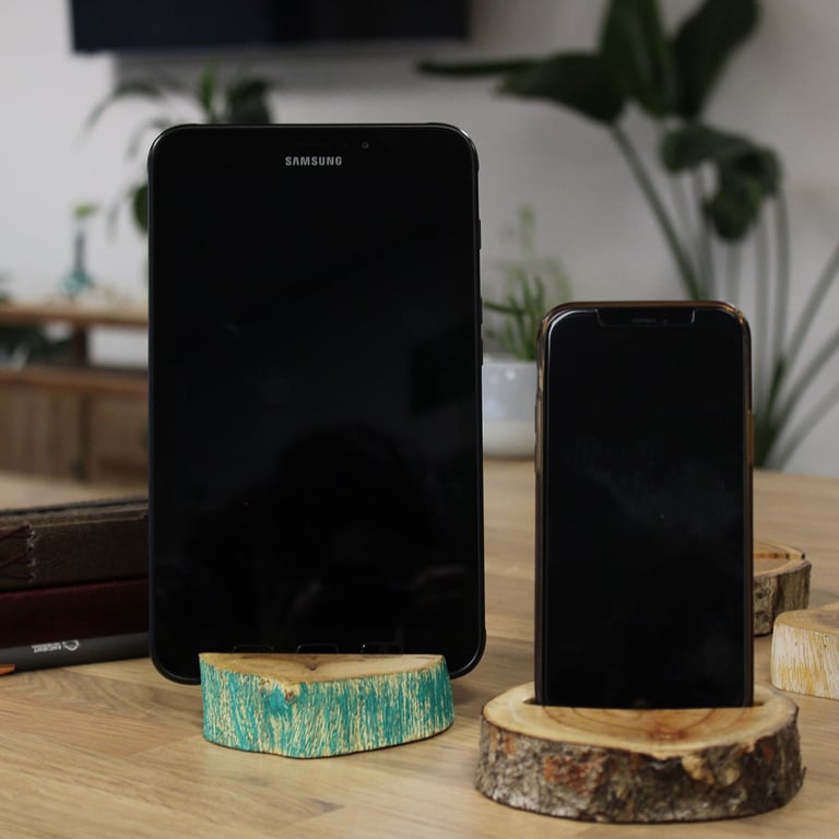 Natural Small Log Phone Holder - Wooden Slot Mount