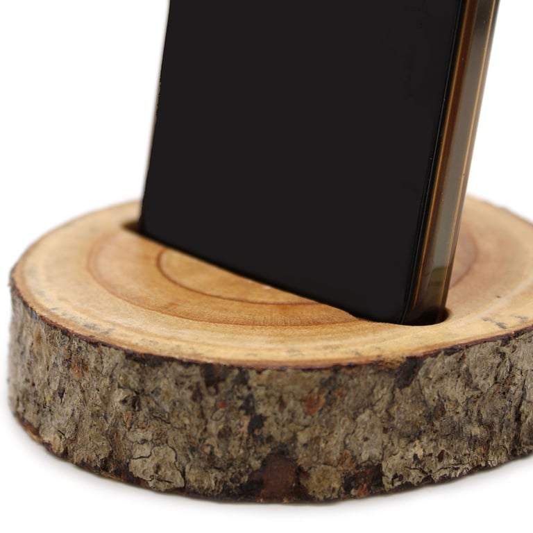 Natural Small Log Phone Holder - Wooden Slot Mount