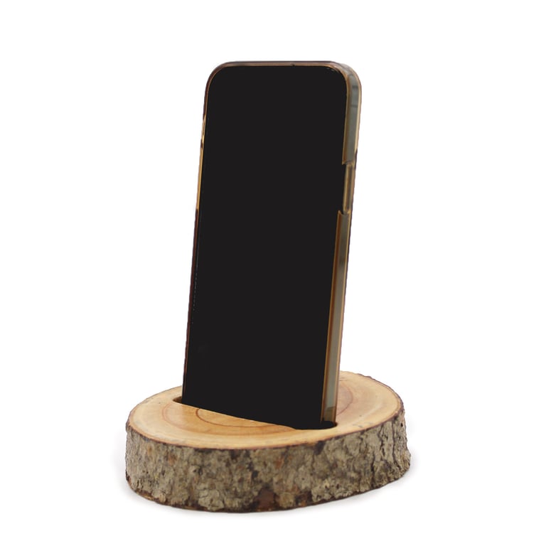 Natural Small Log Phone Holder - Wooden Slot Mount