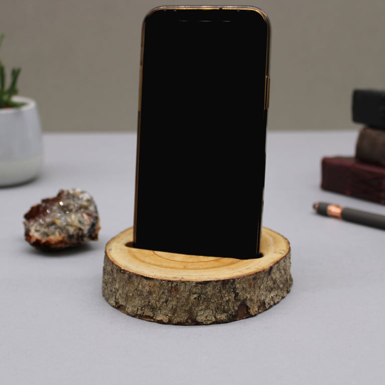 Natural Small Log Phone Holder - Wooden Slot Mount