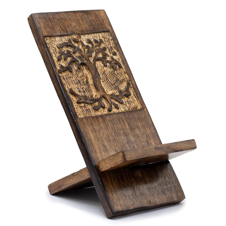 Wooden Carved Phone Stand - Tree of Life Home Decor Accent
