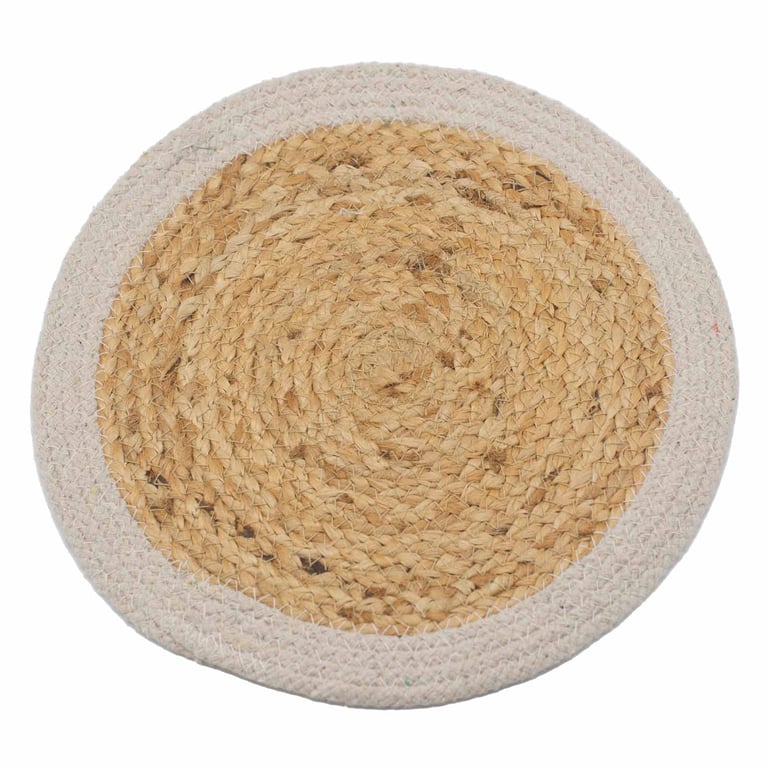 Natural Jute & Cotton Place Mat - 30cm Ivory Border Home Decor Rug