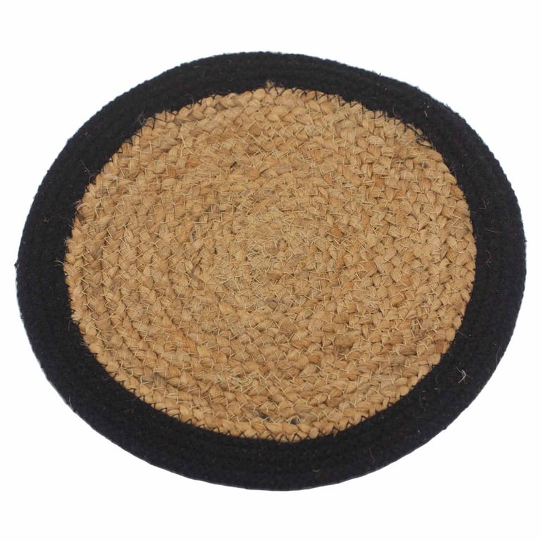 Natural Jute & Cotton Place Mat - Black Border, Indoor Home Decor Rug