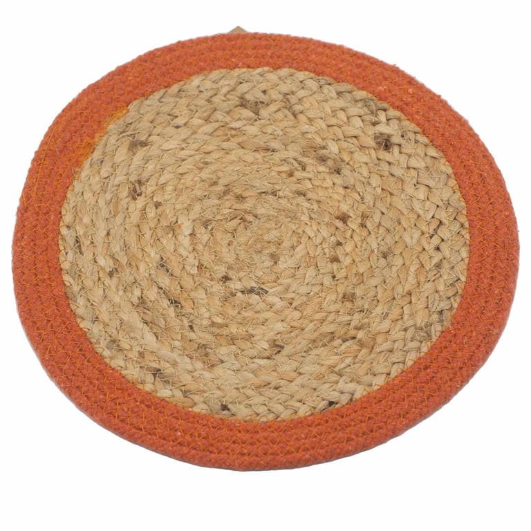 Natural Jute & Cotton Place Mat - Clay Border Design, 30cm Home Decor Accent