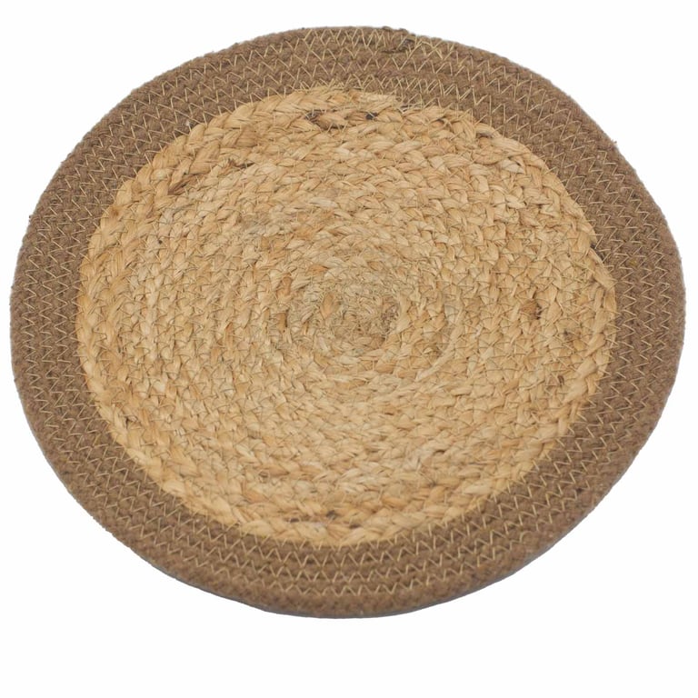 Natural Place Mat - Jute & Cotton Home Decor Indoor Rug with Natural Border