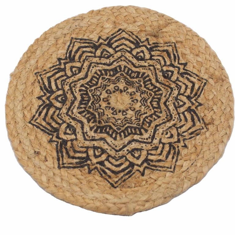 Natural Jute Mandala Print Place Mat 30cm - Eco-Friendly Home Decor