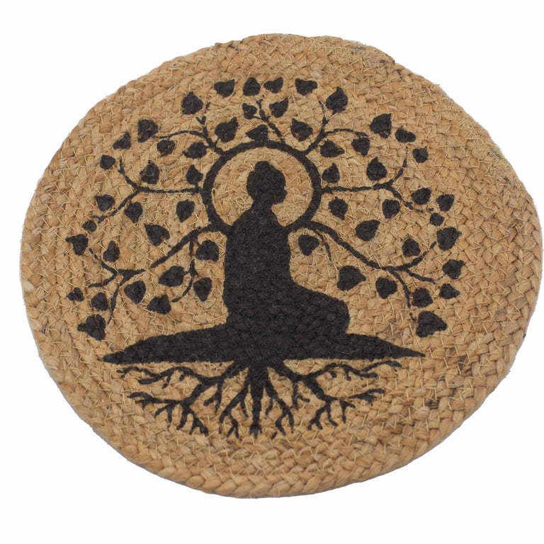 Natural Jute Place Mat - Bodhi Tree Print, 30cm Organic Home Decor