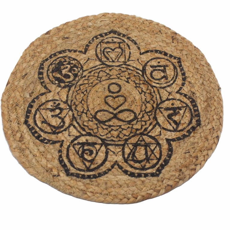 Natural Jute Chakra Print Place Mat - 30cm Diameter, Eco-Friendly and Durable