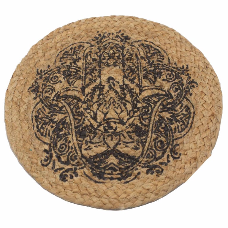 Natural Jute Hamsa Print Place Mat - Handmade Indoor Outdoor Rug
