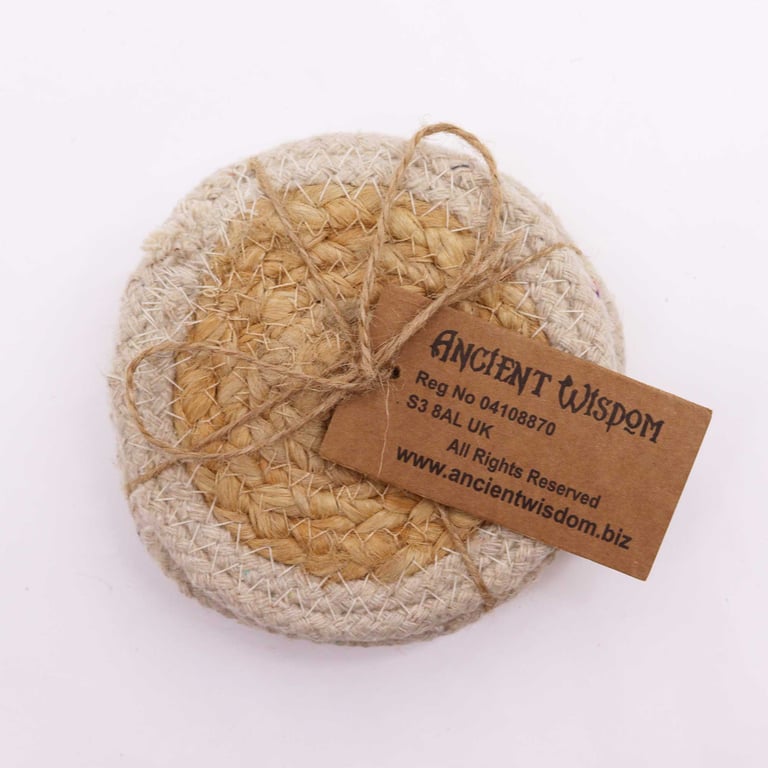 Natural Coaster Set - Jute & Cotton 4pc with Ivory Border