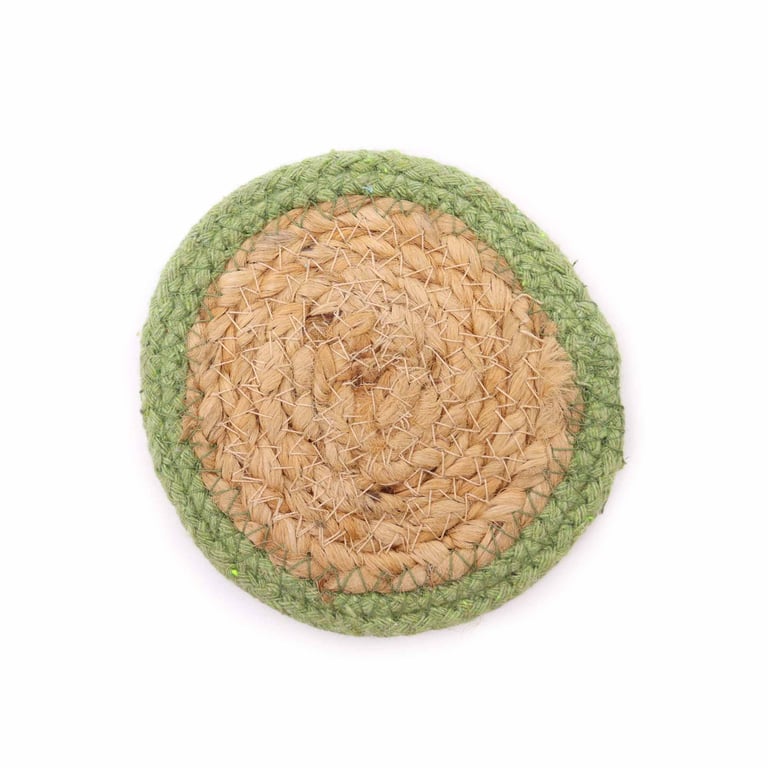 Natural Coasters - Jute & Cotton 10cm Set of 4 with Eco-Friendly Olive Border Design
