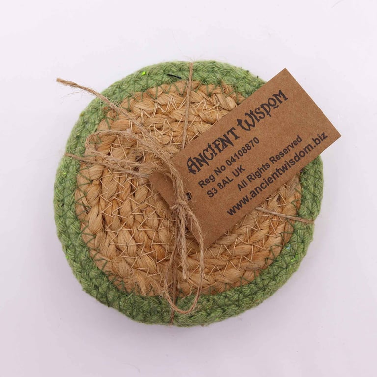 Natural Coasters - Jute & Cotton 10cm Set of 4 with Eco-Friendly Olive Border Design