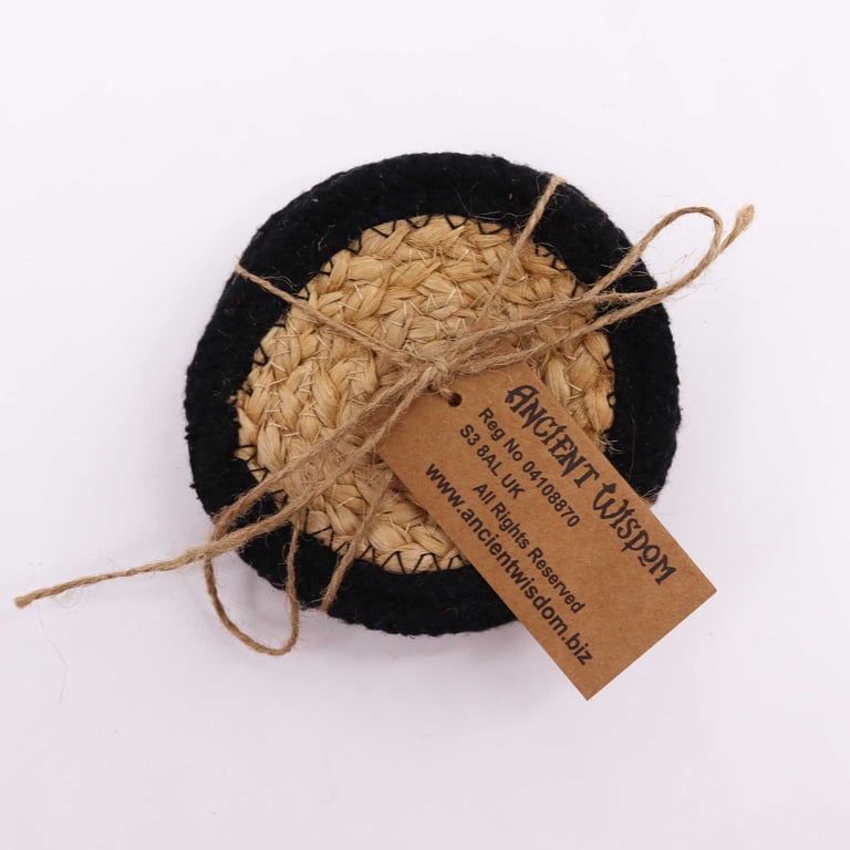 Natural Jute Cotton Coasters - 10cm Set of 4 with Black Border