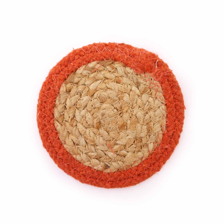 Natural Coaster Set - Jute & Cotton 10cm with Clay Border Protection (Set of 4)
