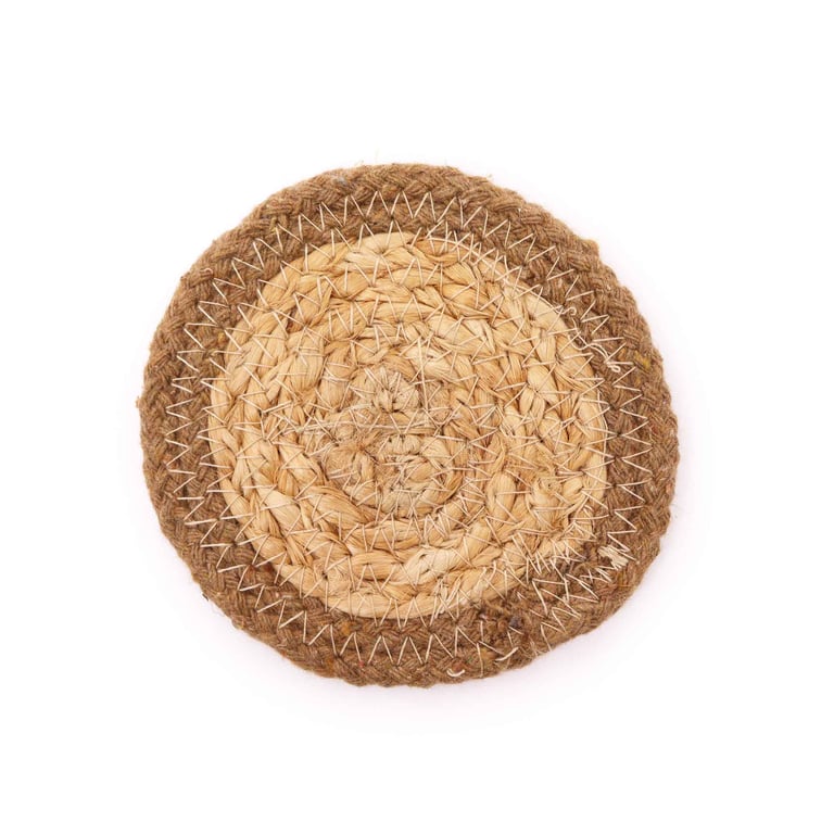 Natural Jute and Cotton Coasters Set - 10cm Diameter, Natural Border, Pack of 4