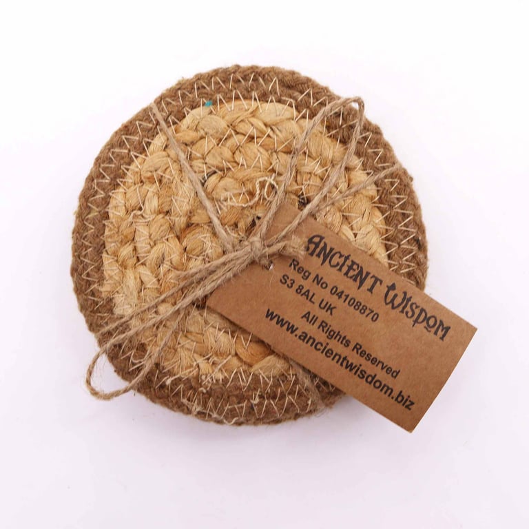 Natural Jute and Cotton Coasters Set - 10cm Diameter, Natural Border, Pack of 4