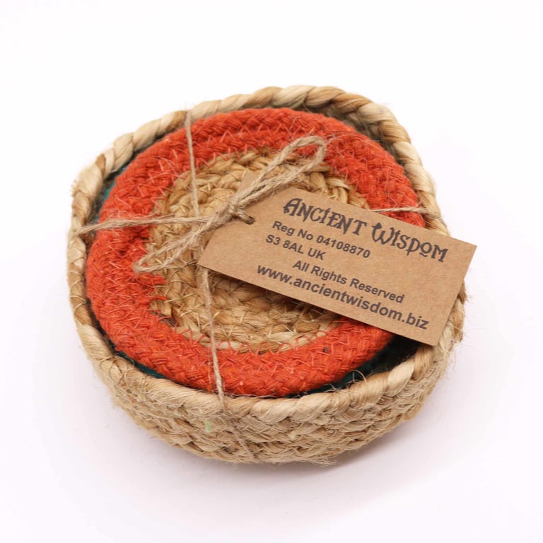 Natural Jute Cotton Coasters - Set of 6 Mixed Colours Home Decor Kitchen Essentials