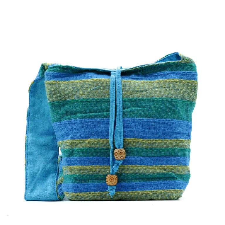 Nepal Sling Bag - Spring Meadows Green & Blue Ethnic Backpack for Travel and Outdoor Use