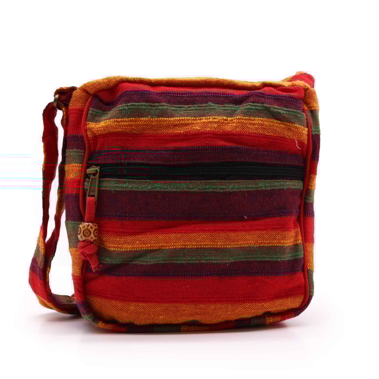 Large Nepal Sling Bag - Adjustable Strap Travel Backpacking Bag in Sunset Red