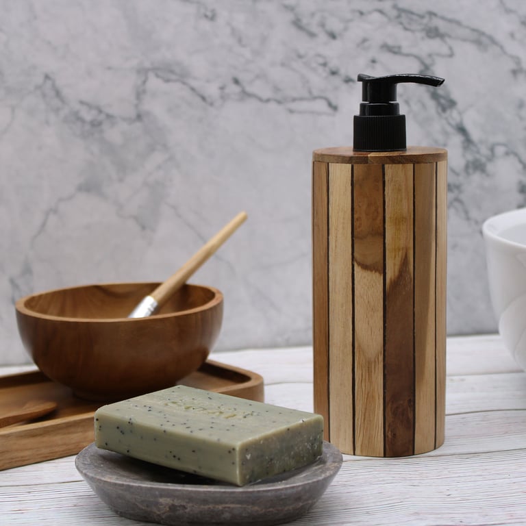 Teakwood Soap Dispenser (Round) - Natural Material & Sleek Design