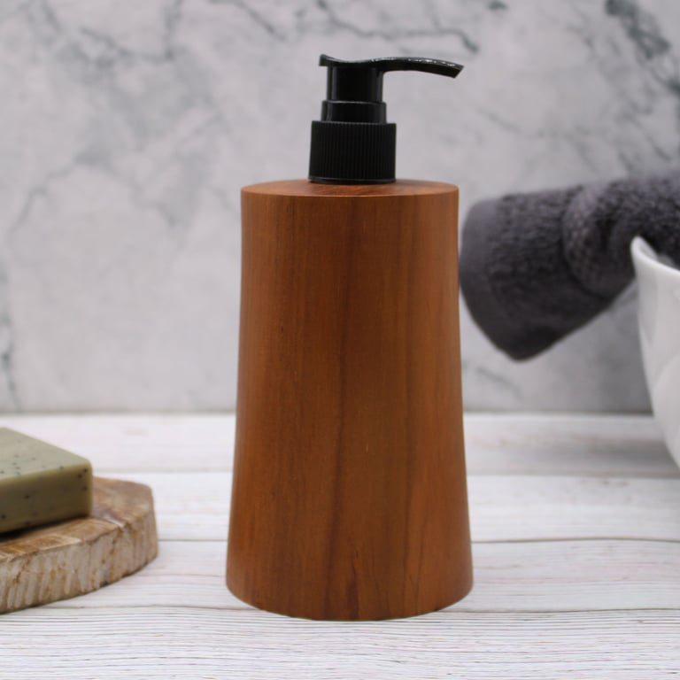 Teakwood Soap Dispenser (Natural) - Taper Design - Your Brand Name