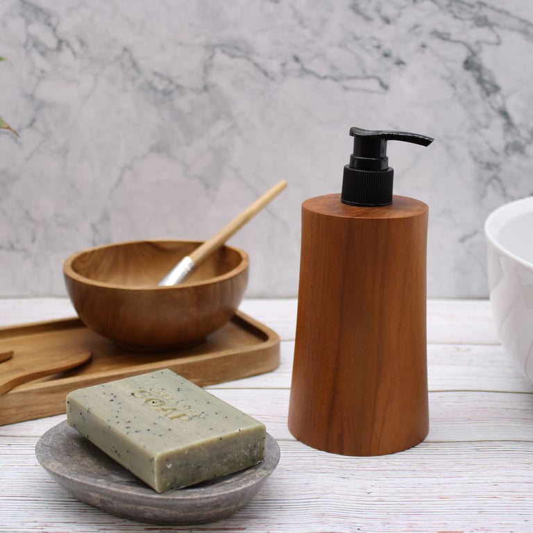 Teakwood Soap Dispenser (Natural) - Taper Design - Your Brand Name
