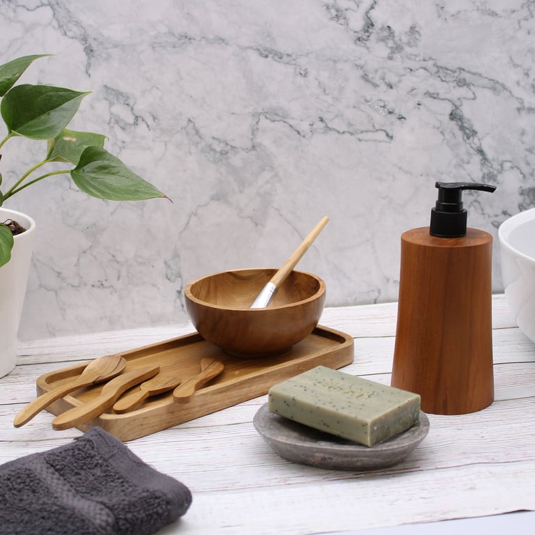 Teakwood Soap Dispenser (Natural) - Taper Design - Your Brand Name