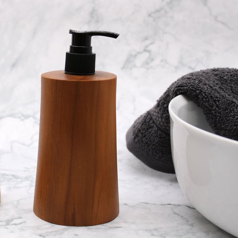 Teakwood Soap Dispenser (Natural) - Taper Design - Your Brand Name