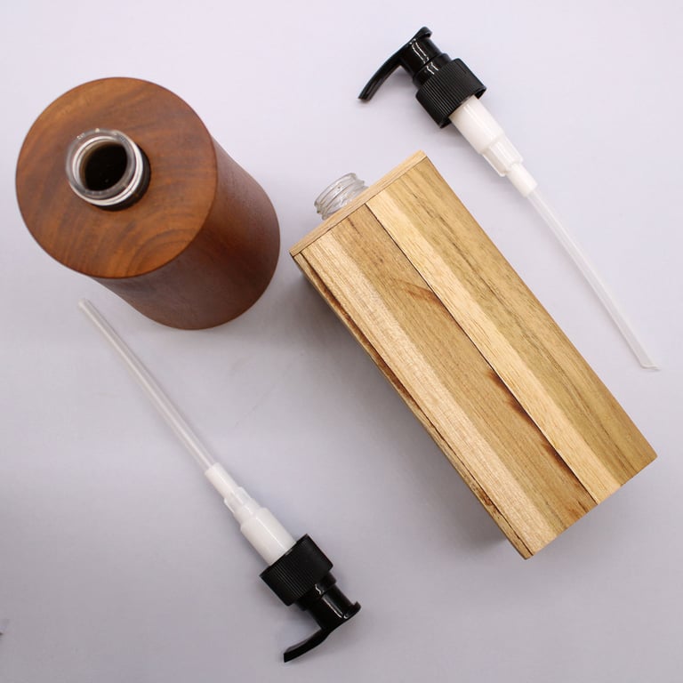 Teakwood Soap Dispenser (Natural) - Taper Design - Your Brand Name